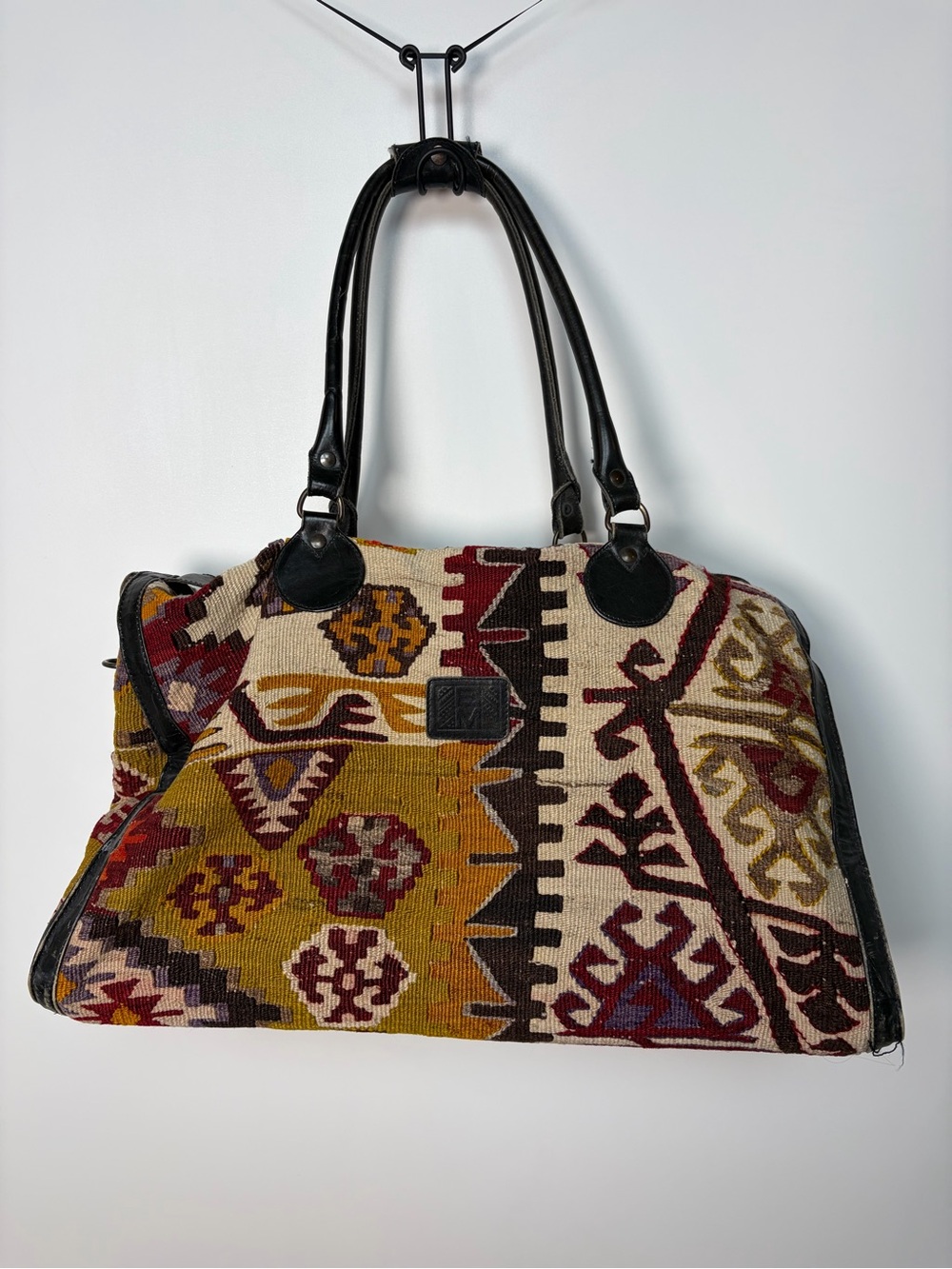Vintage Kilim Duffle Bag Large Wool Handwoven Made in Turkey EM May